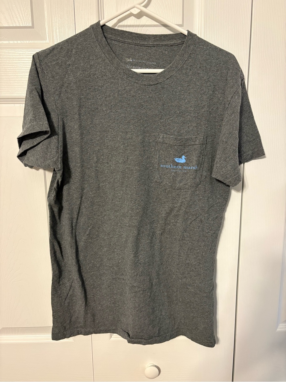 Southern Marsh Charcoal Gray Short-Sleeve Pocket Tee with Blue Logo